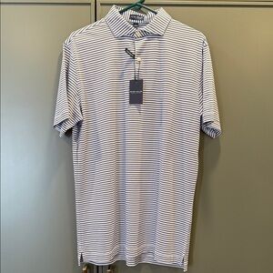 Peter Millar Men's Blue and White Striped Polo